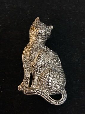 Vintage EUC Silver Cat Brooch @2” Textured